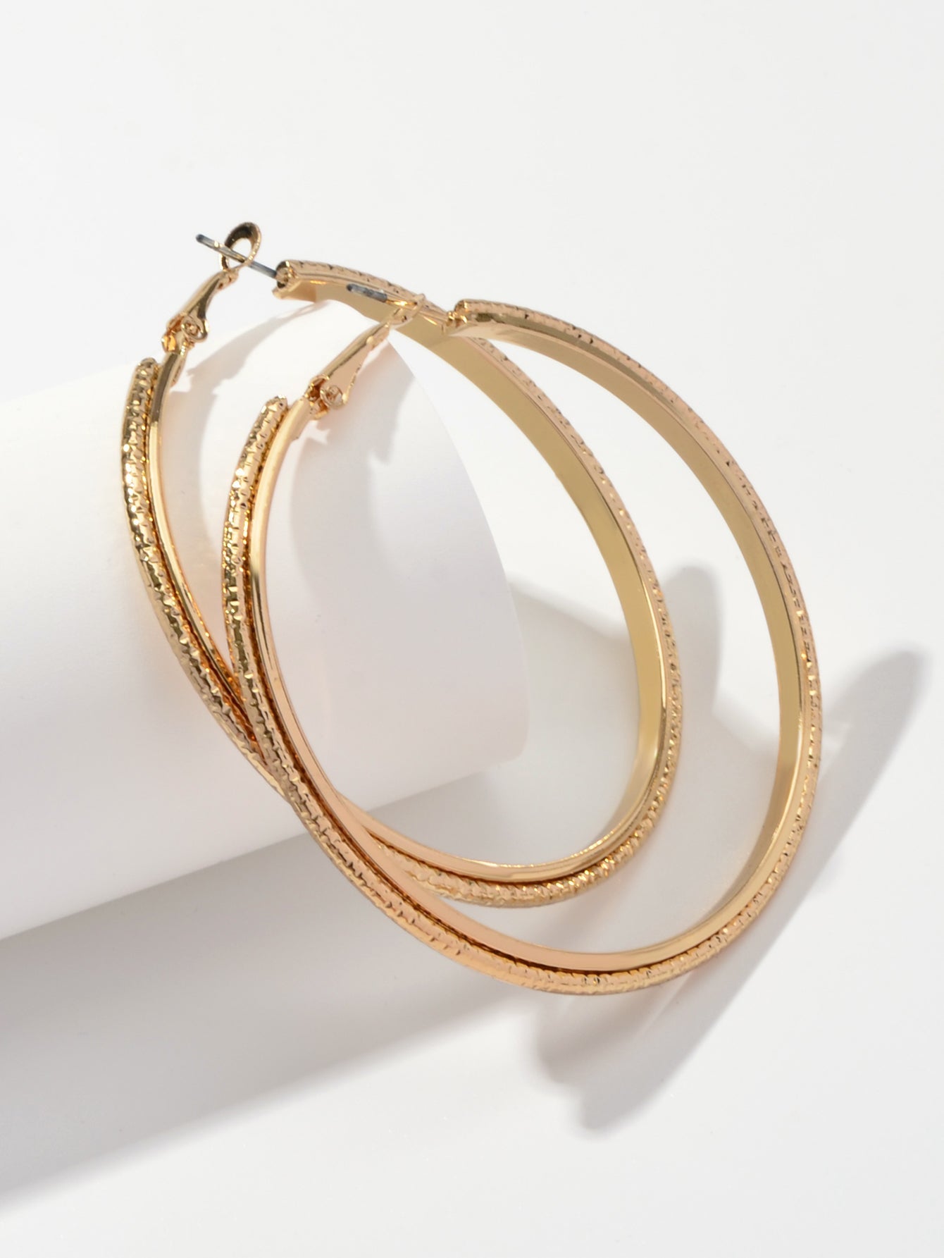 3pairs Gold Metal Circle Square Big Hoop Dangle Earrings set