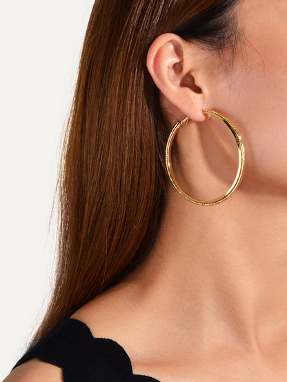 3pairs Gold Metal Circle Square Big Hoop Dangle Earrings set