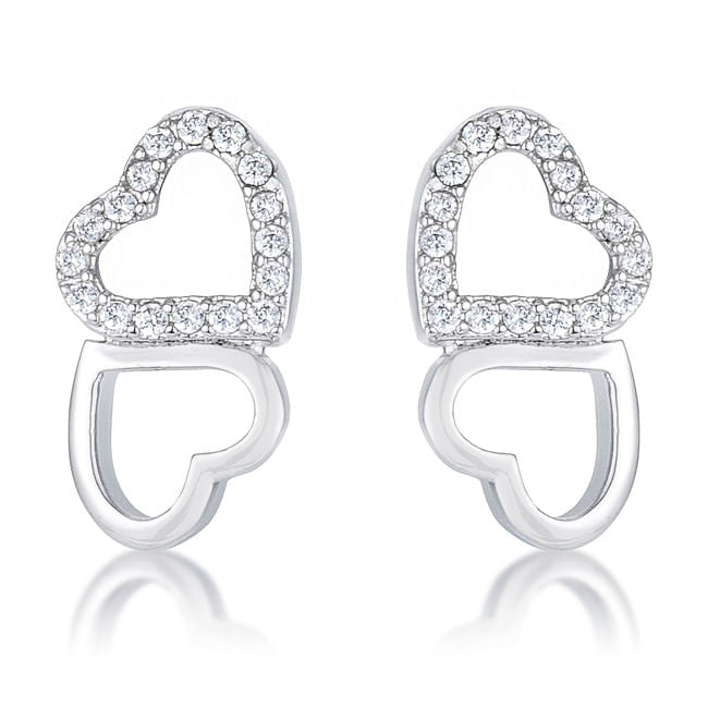 .17 Ct Melded Hearts Rhodium and CZ Stud Earrings