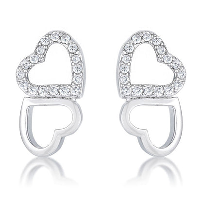 .17 Ct Melded Hearts Rhodium and CZ Stud Earrings