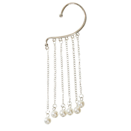 1 pc Fashion Pearl Silver Long Chain Tassel Big Ear Cuff Statement Earrings
