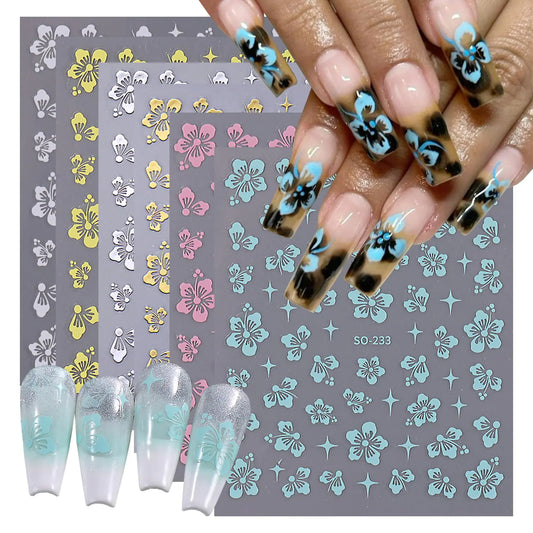 6 Sheets 3D Hibiscus Flower Nail Stickers