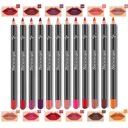 12Pcs Women Waterproof Lipstick Long Lasting Matte Lip Liner Pencil Lip Pen Set