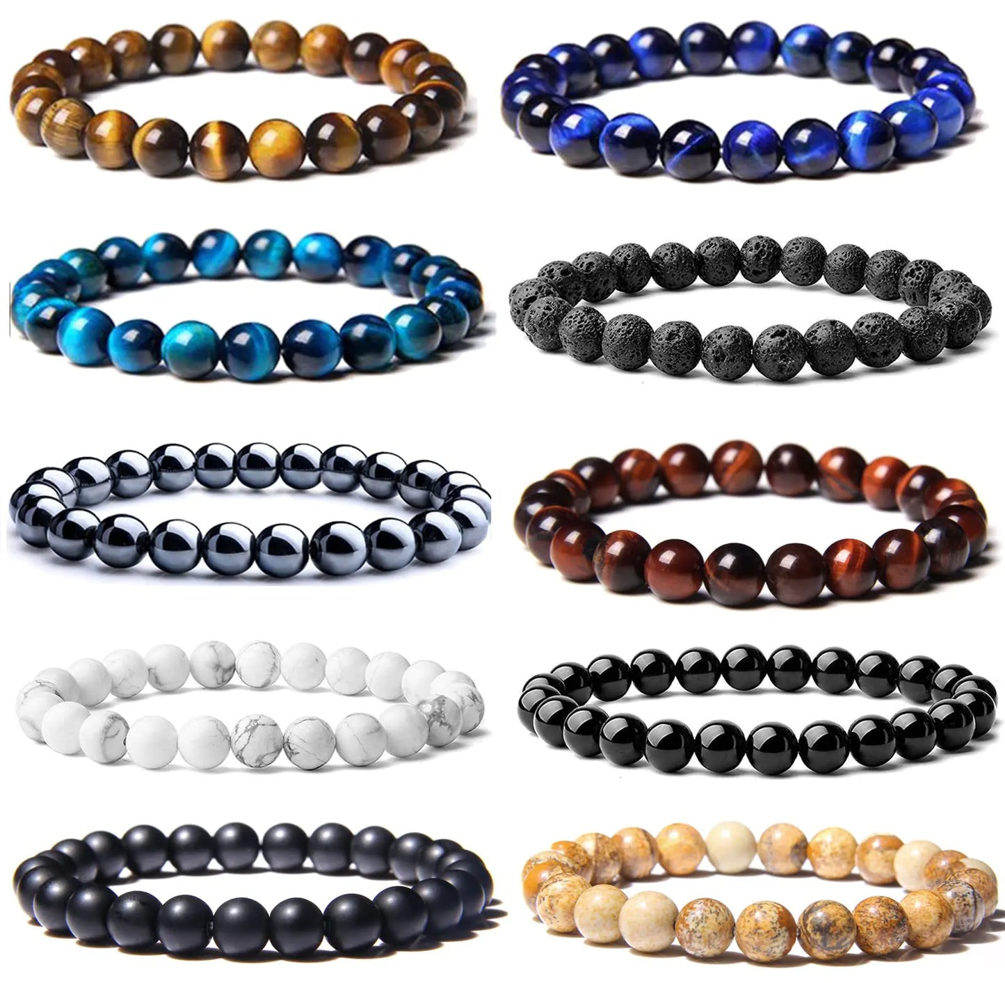 Tiger Eye and Lava Stone Couple Bracelet Sets