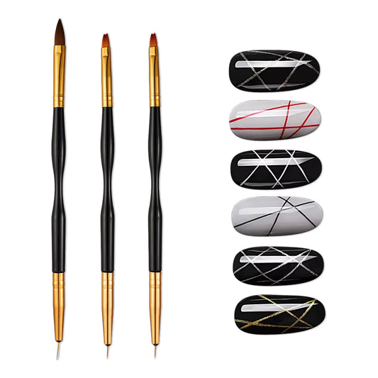 3 Piece Professional Nail Art Brush Set Double Sided